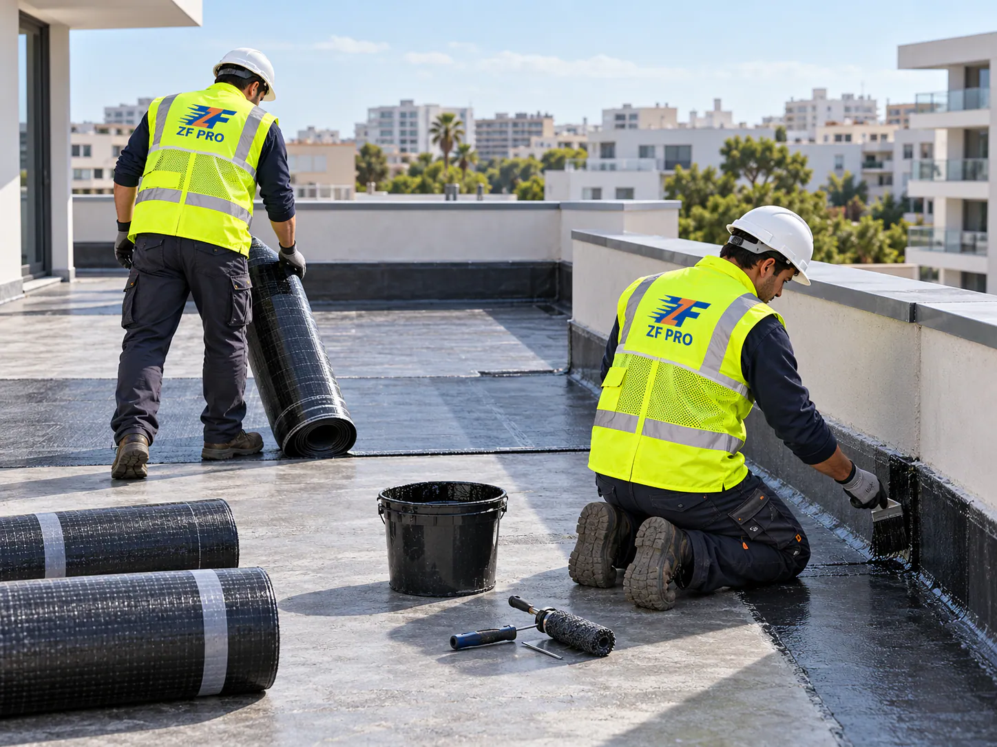 Pose d’une membrane d’étanchéité sur une toiture à Tanger
